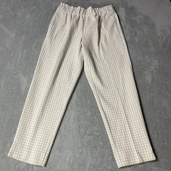 Ann Taylor‎ Pants Womens Medium Gingham Check Tan Ivory Stretch Career - Picture 1 of 7